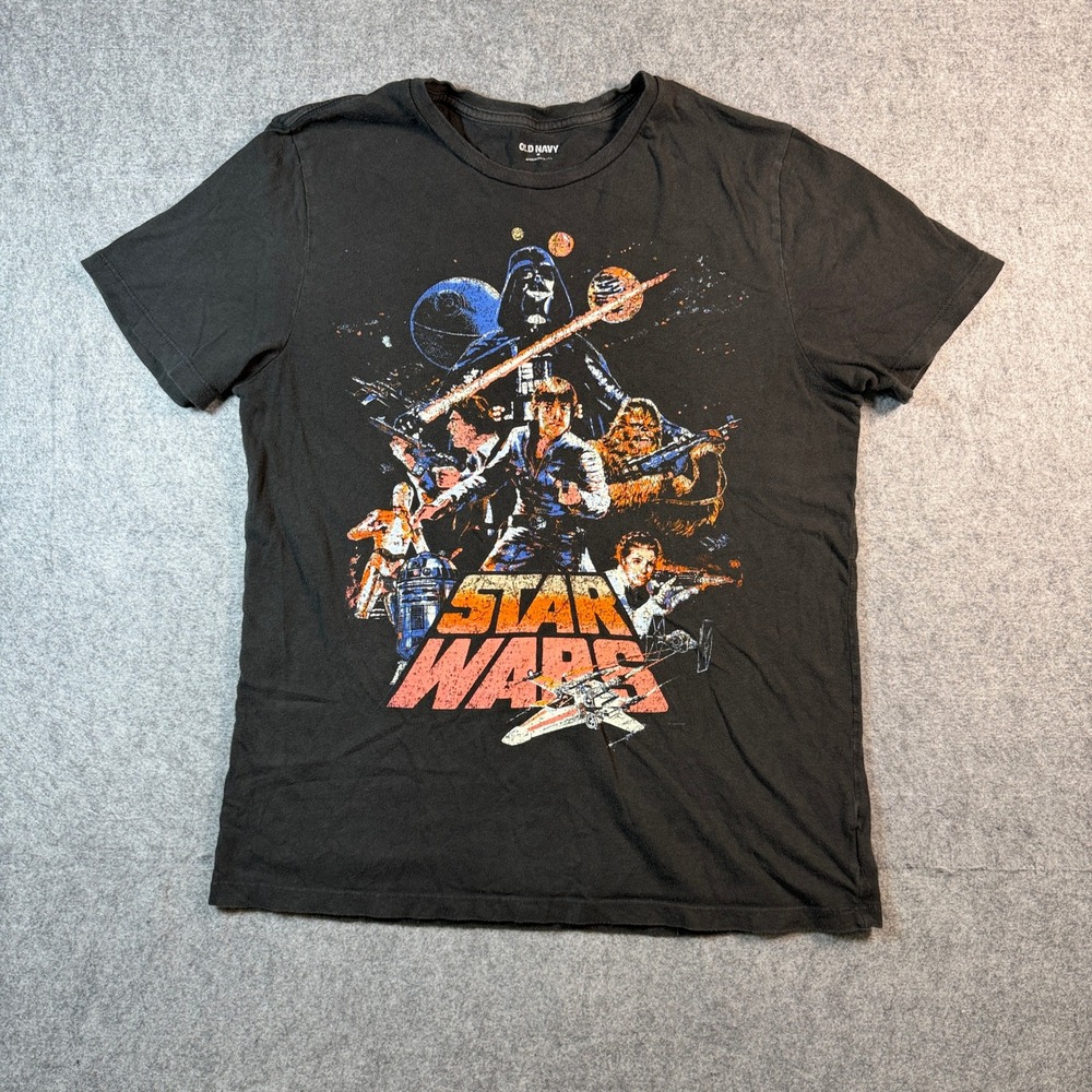 Old Navy Mens Star Wars Graphic T Shirt Size M Black Distressed Character Print